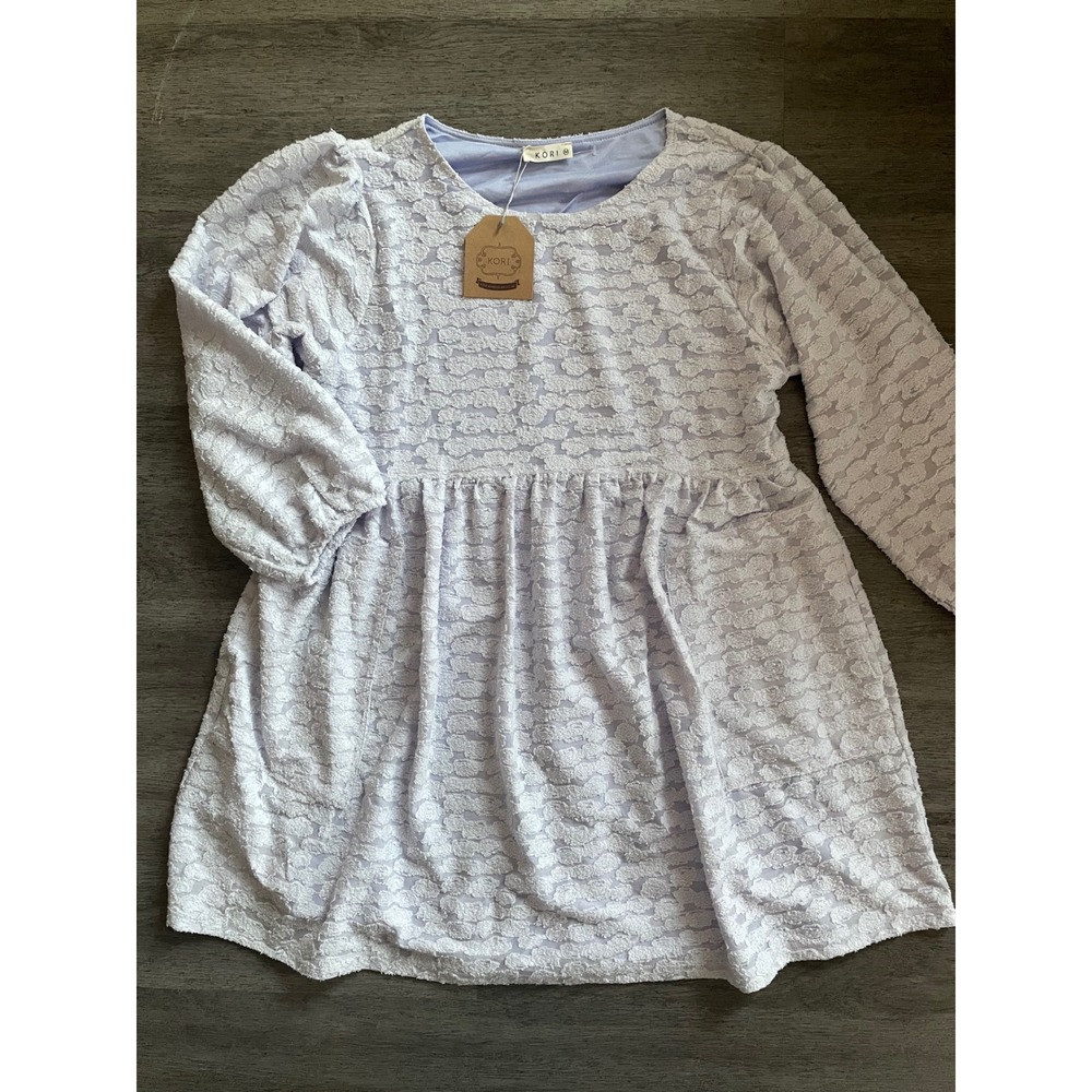 KORI Women's Lavender Textured Babydoll‎ Dress Size M Long Sleeve Pockets